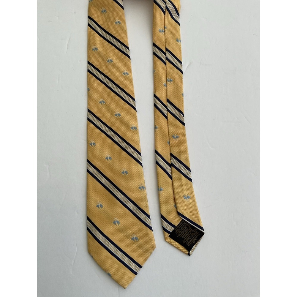 Brooks Brothers Makers Merchants Yellow Blue Repp Striped Silk Short Tie